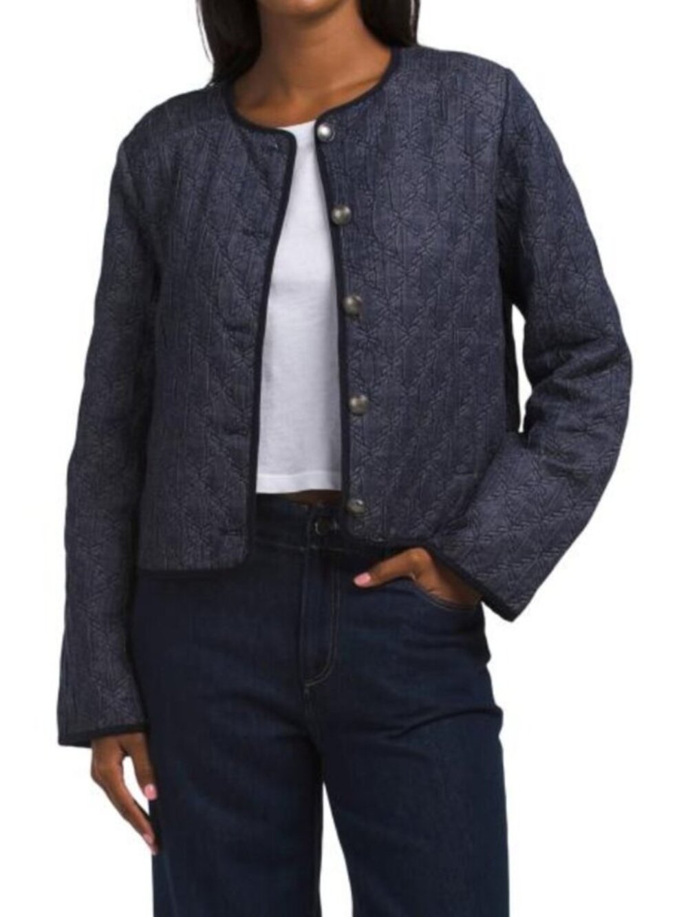 BAGATELLE COLLECTION Collarless Quilted Denim Jacket